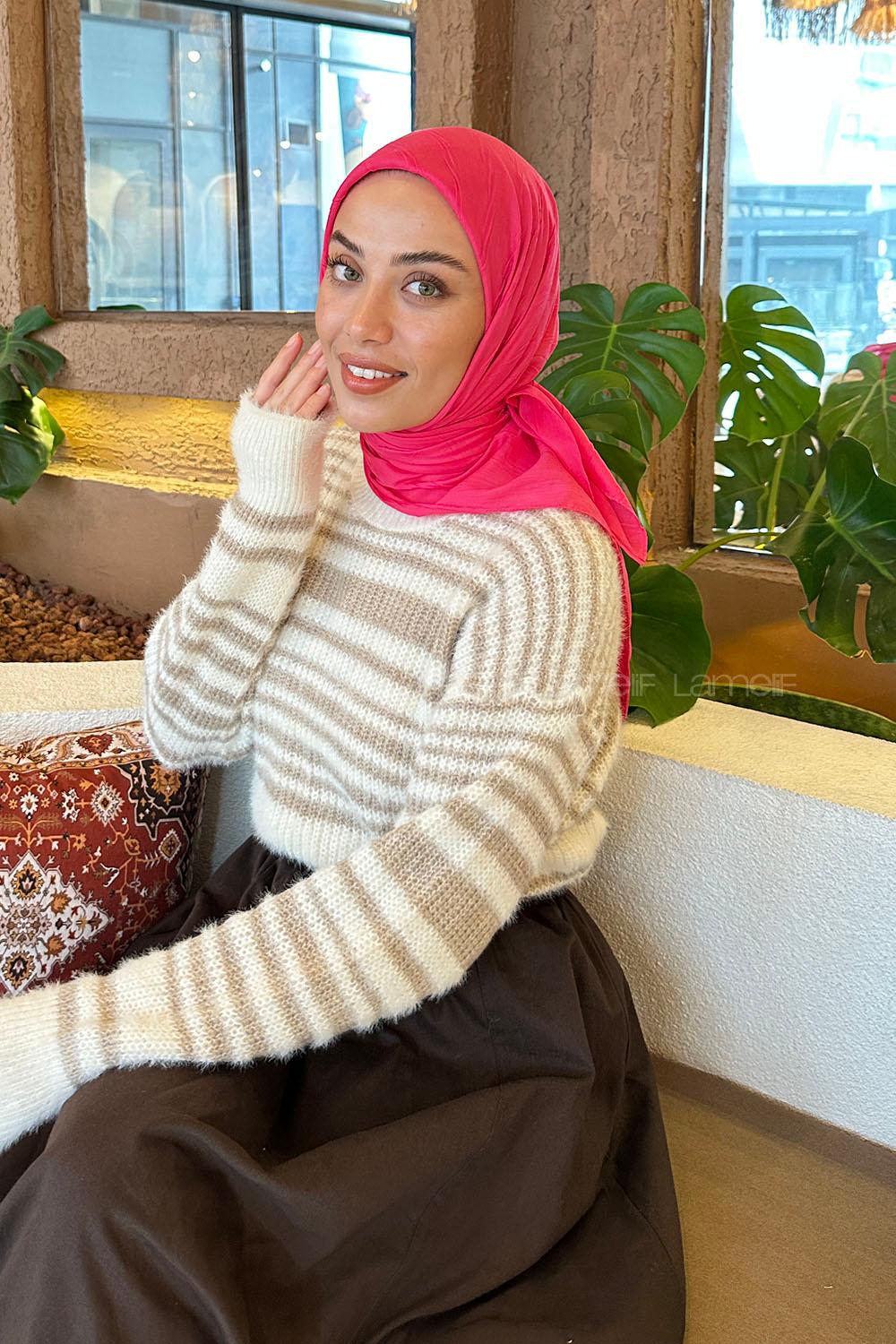 Lamelif Piliseli Bambu Eşarp Fuşya