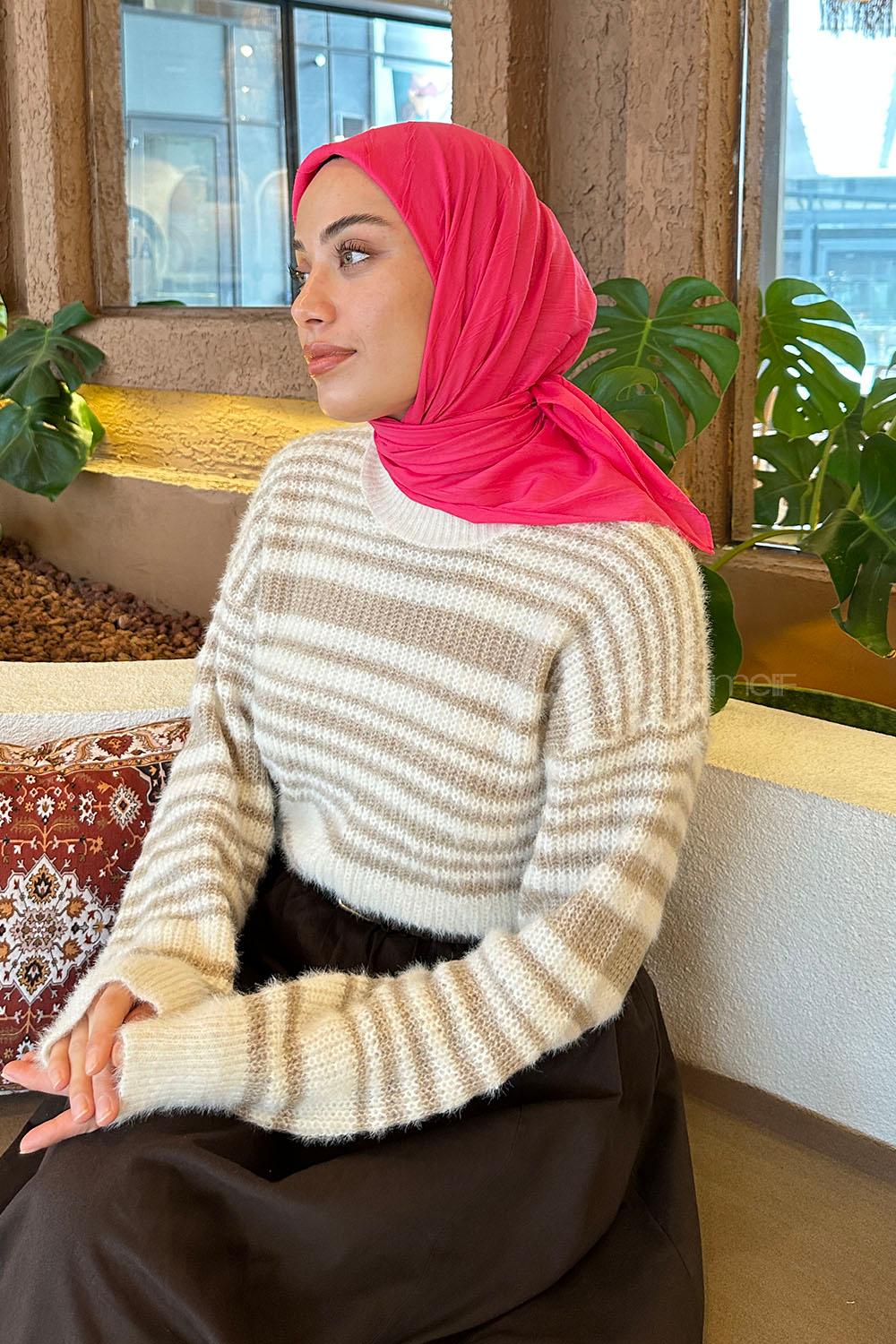 Lamelif Piliseli Bambu Eşarp Fuşya