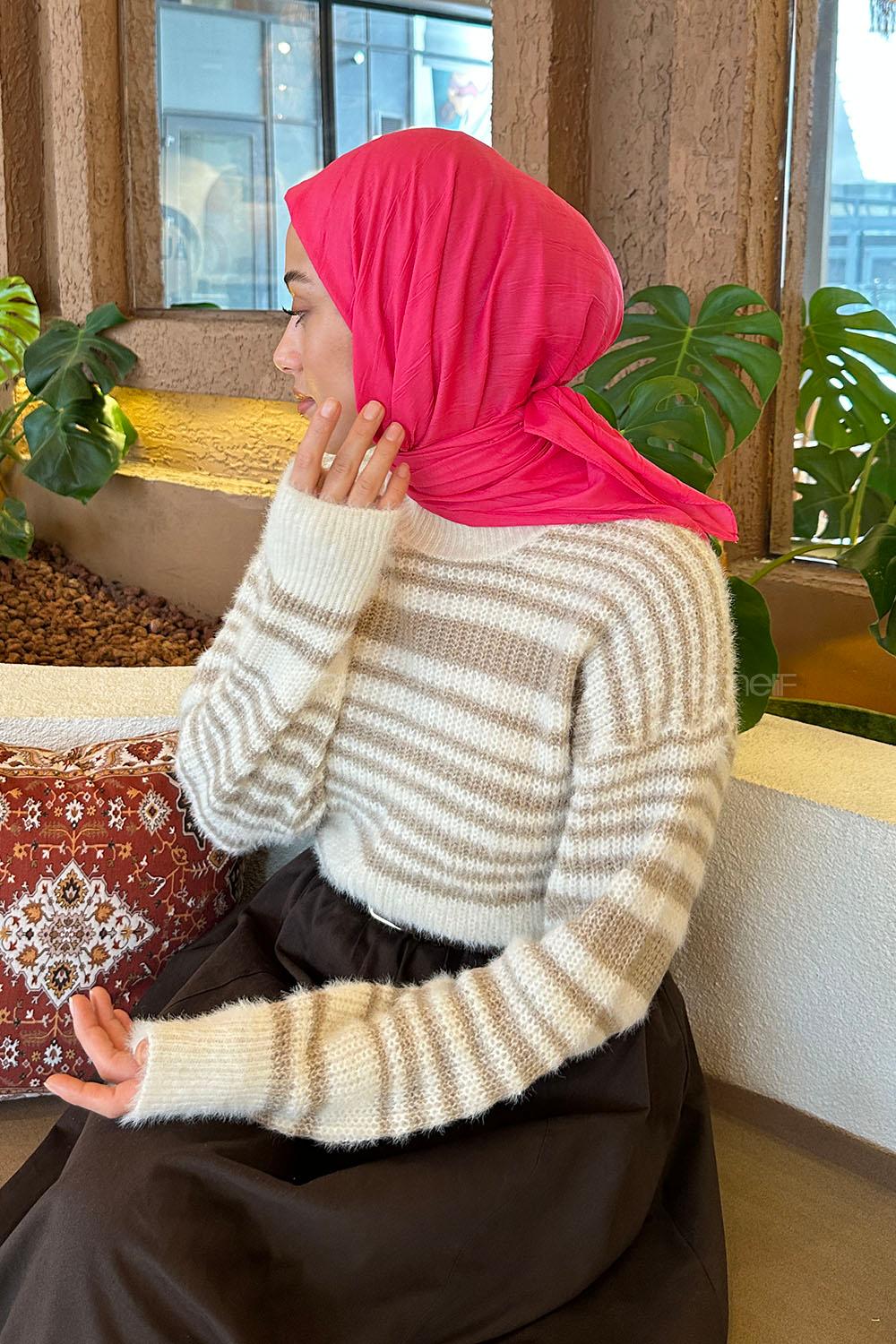 Lamelif Piliseli Bambu Eşarp Fuşya