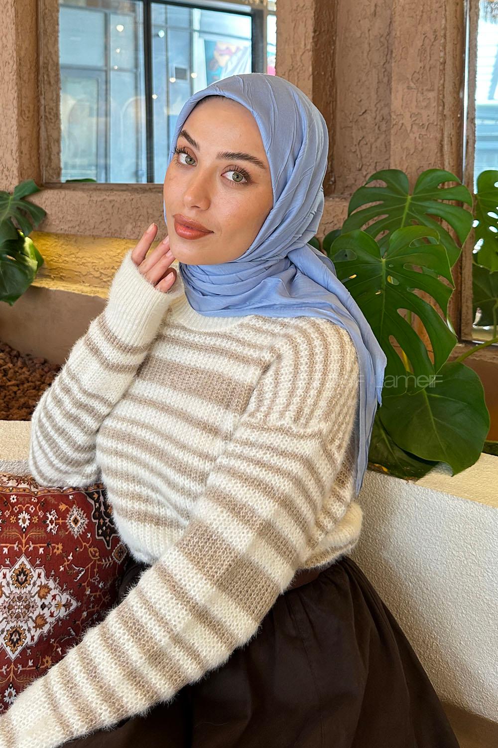 Lamelif Piliseli Bambu Eşarp Gök Mavi