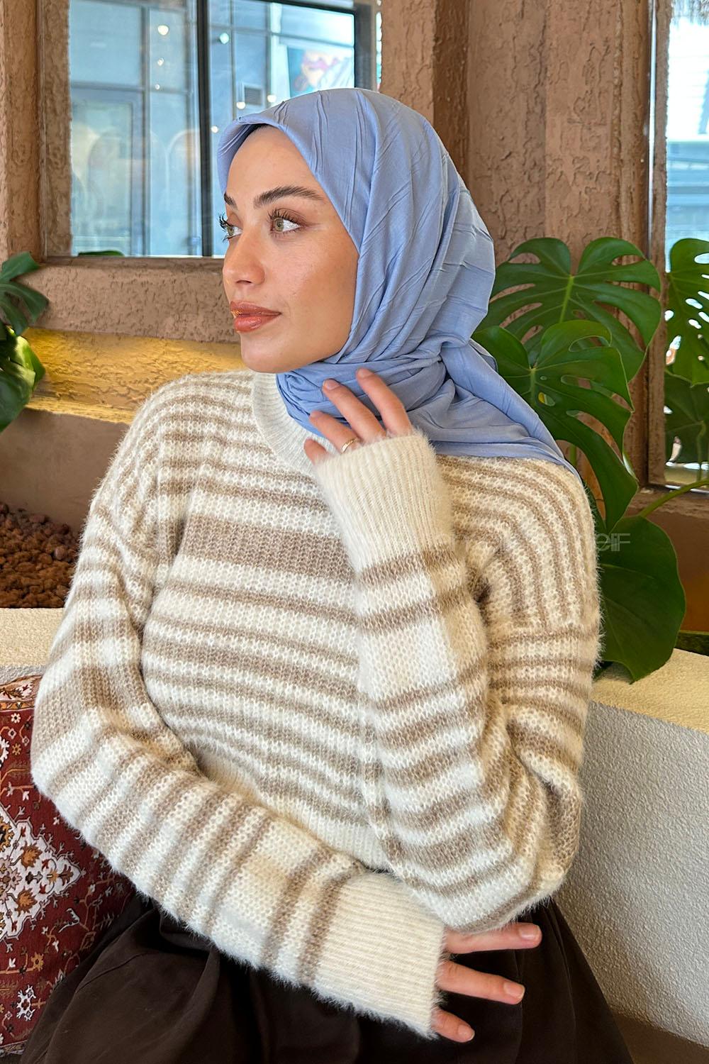 Lamelif Piliseli Bambu Eşarp Gök Mavi