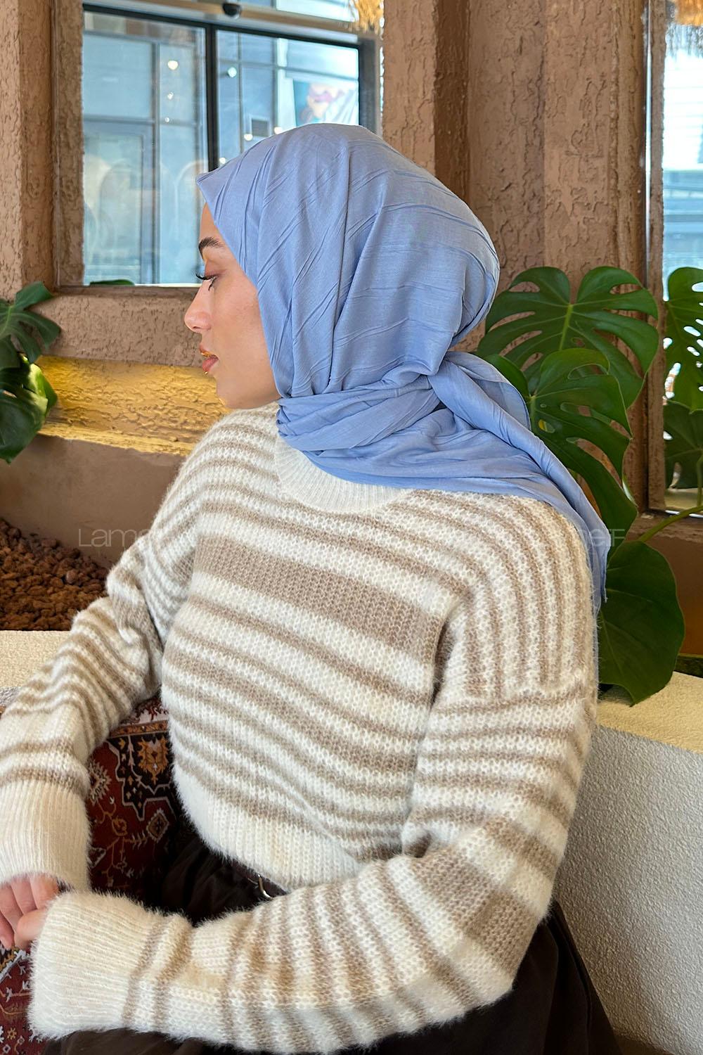 Lamelif Piliseli Bambu Eşarp Gök Mavi