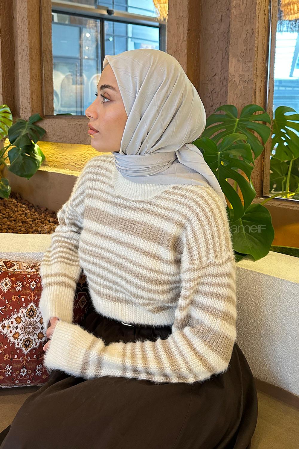 Lamelif Piliseli Bambu Eşarp Gümüş Gri