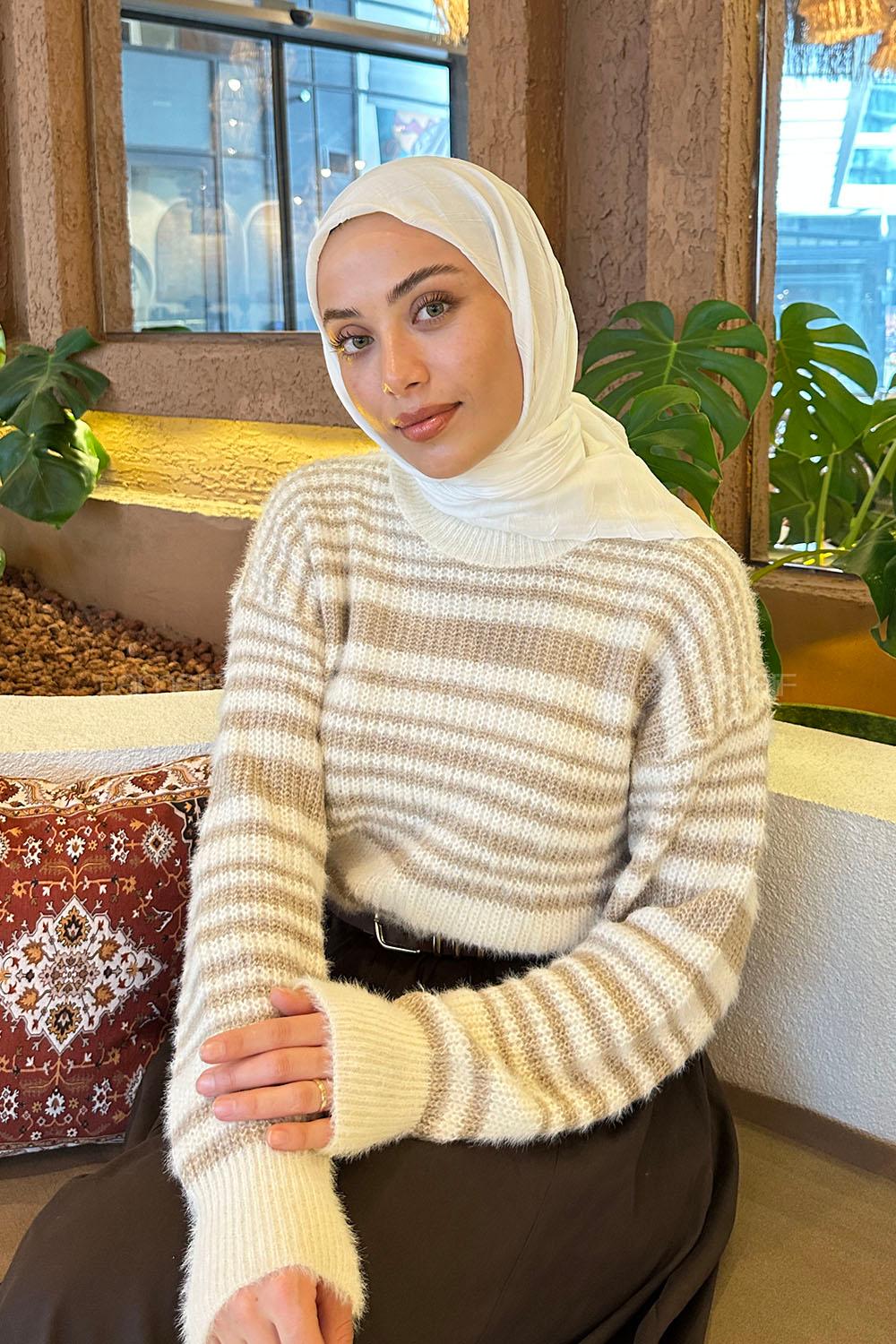 Lamelif Piliseli Bambu Eşarp Kırık Beyaz