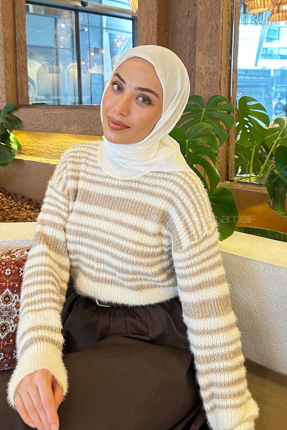 Lamelif Piliseli Bambu Eşarp Kırık Beyaz