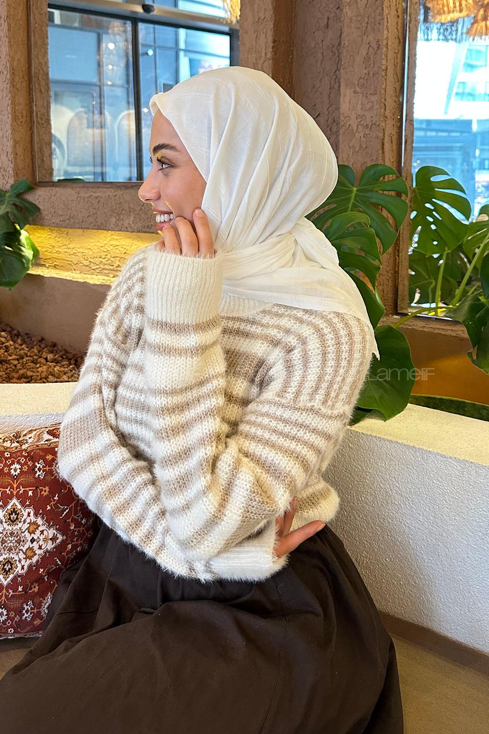 Lamelif Piliseli Bambu Eşarp Kırık Beyaz