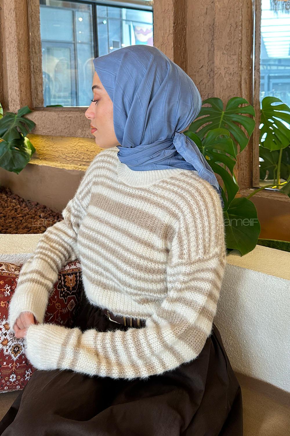 Lamelif Piliseli Bambu Eşarp Kot Mavisi