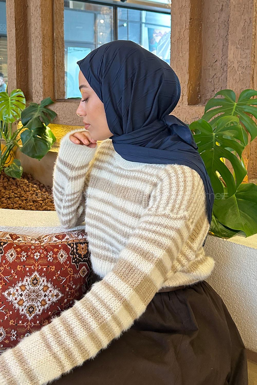 Lamelif Piliseli Bambu Eşarp Lacivert