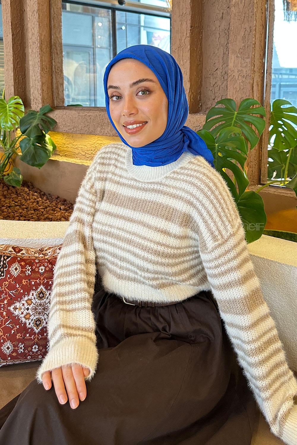 Lamelif Piliseli Bambu Eşarp Saks Mavisi