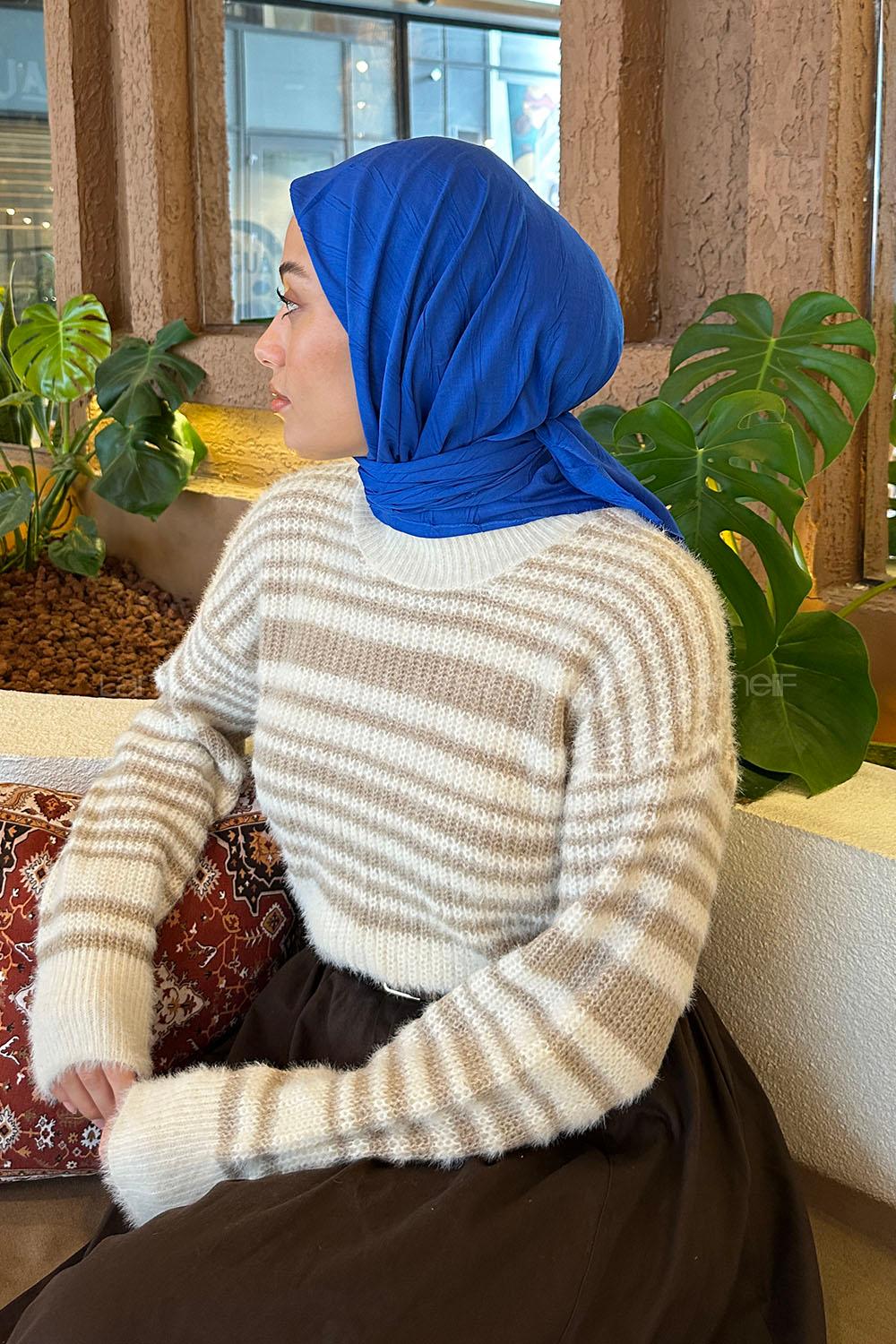 Lamelif Piliseli Bambu Eşarp Saks Mavisi