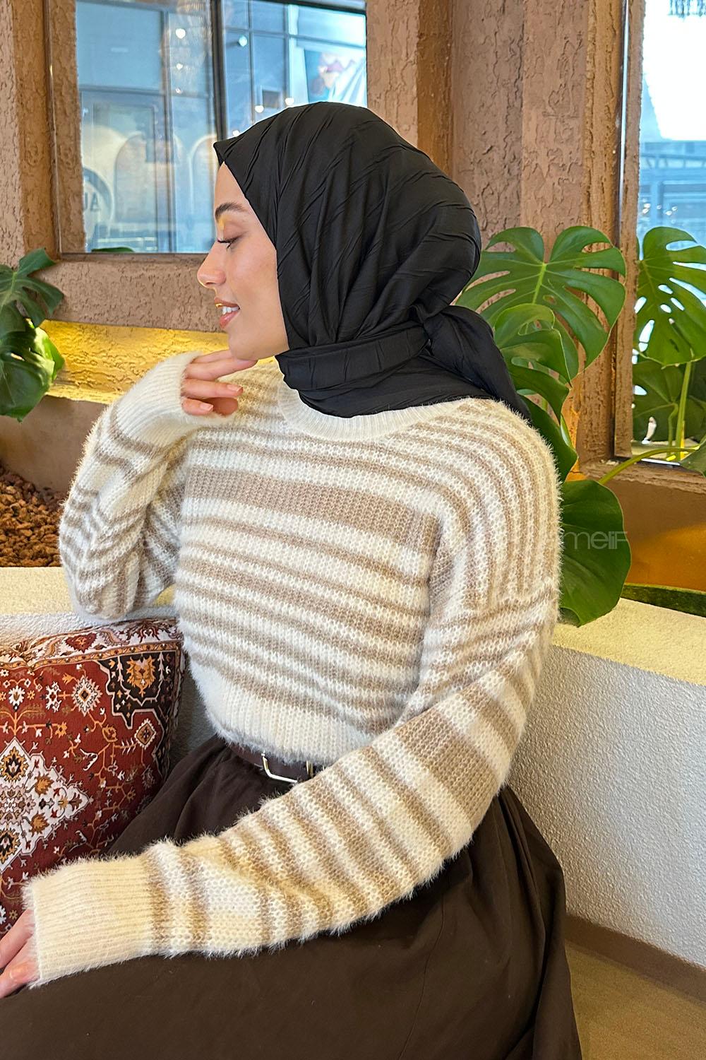 Black Cotton Fabric Striped Striped Scarf