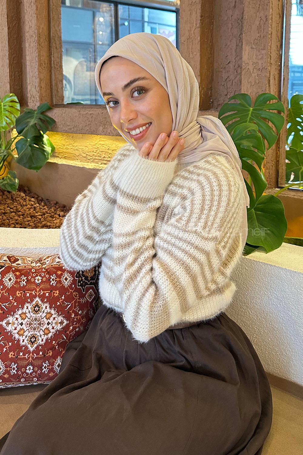 Lamelif Piliseli Bambu Eşarp Vizon