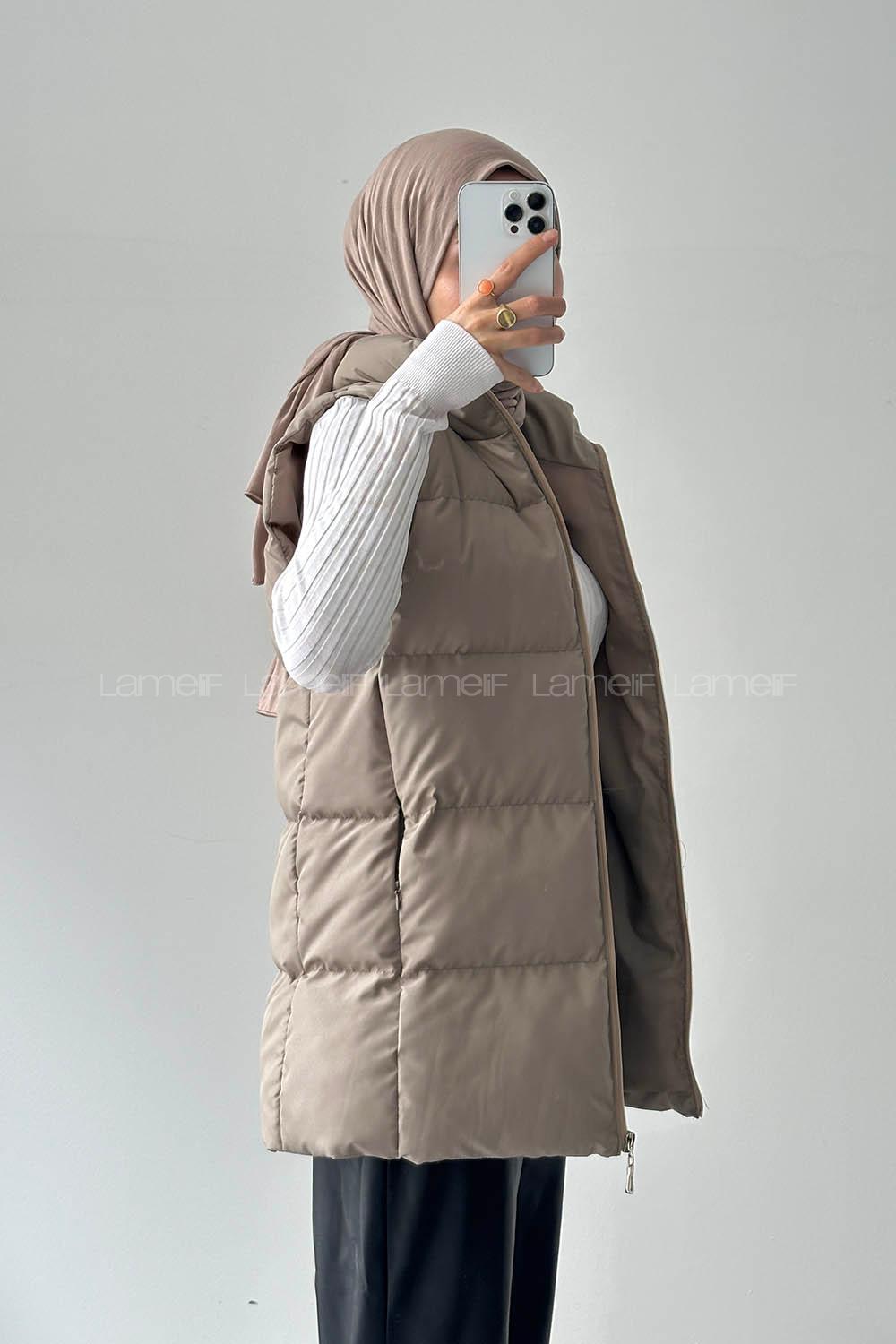 Lamelif Şişme Yelek Taş Rengi