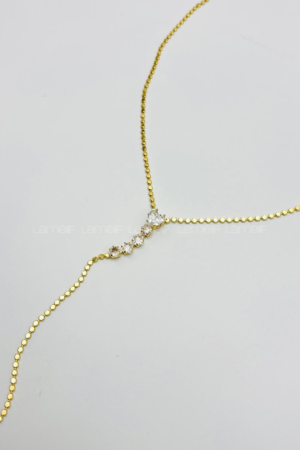 Lamelif Gold Kristal Taşlı Kalp Y Kolye