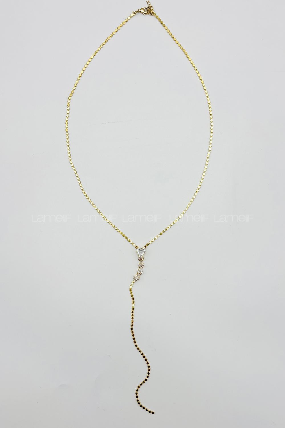 Lamelif Gold Kristal Taşlı Kalp Y Kolye