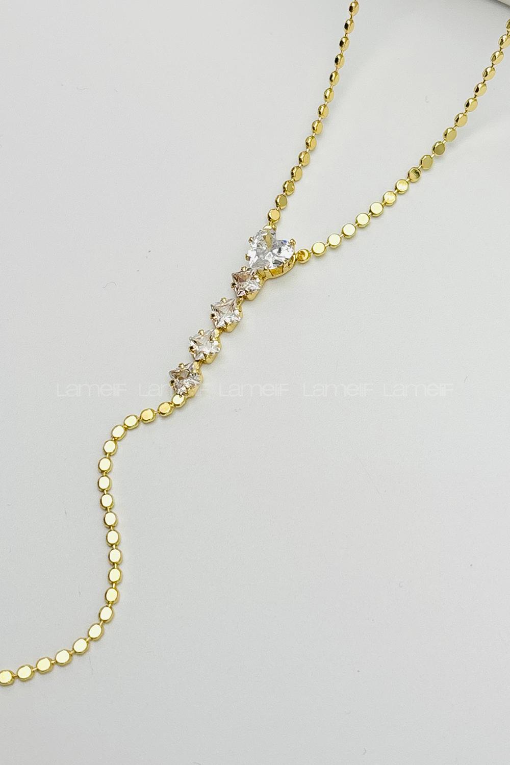 Lamelif Gold Kristal Taşlı Kalp Y Kolye