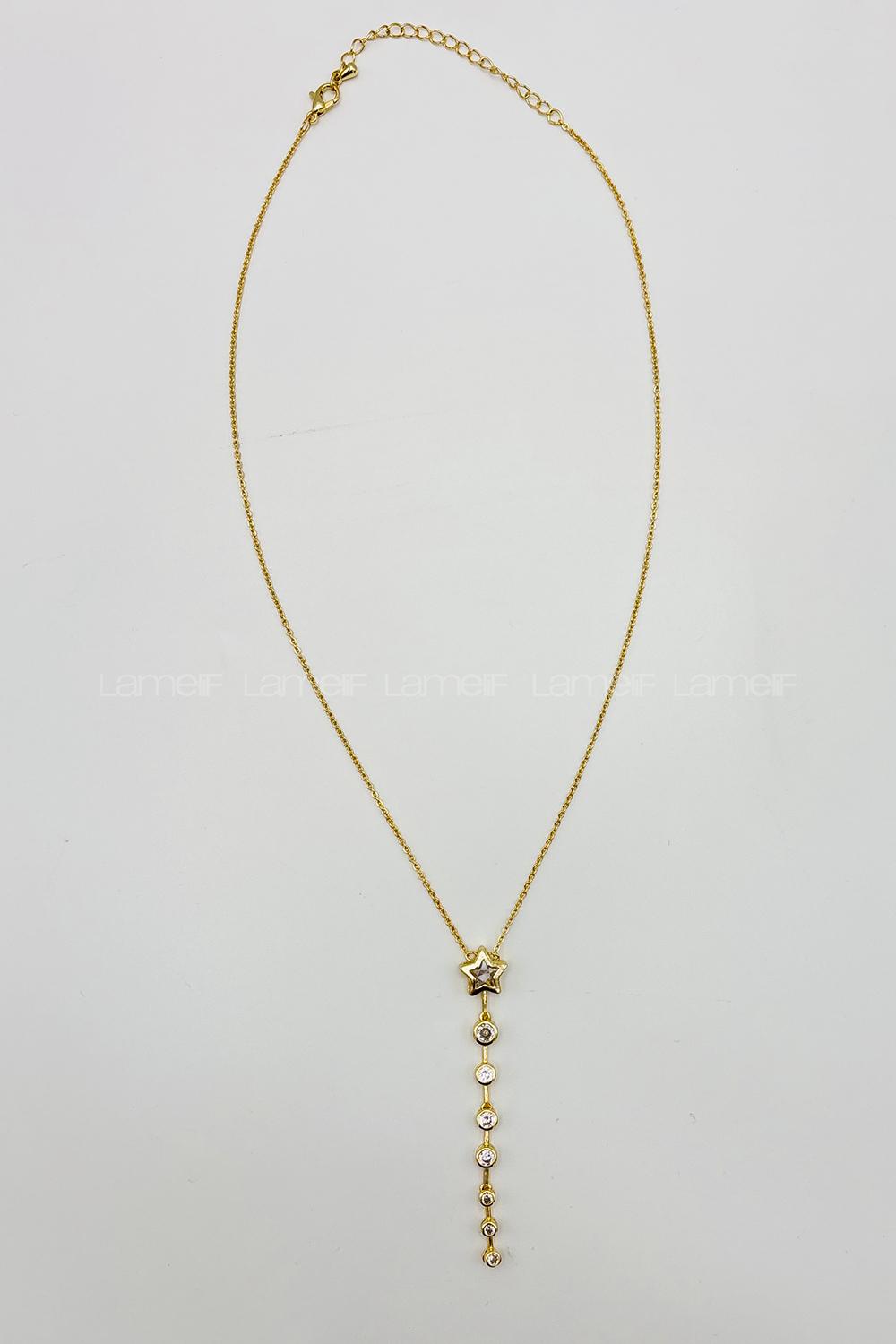 Lamelif Gold Yıldız Kristal Taşlı Y Kolye