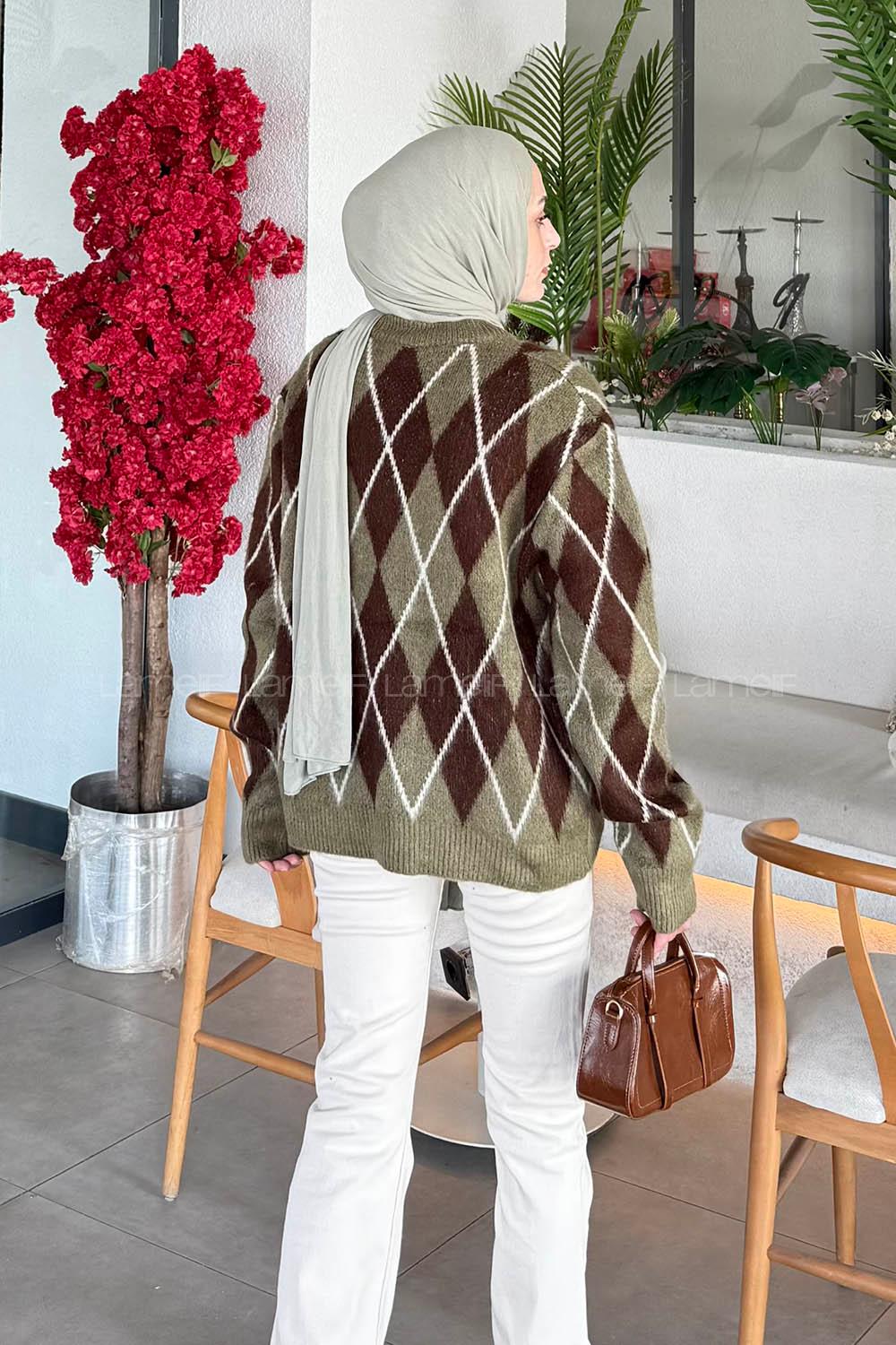 Lamelif Baklava Desen Şardonlu Kazak Haki