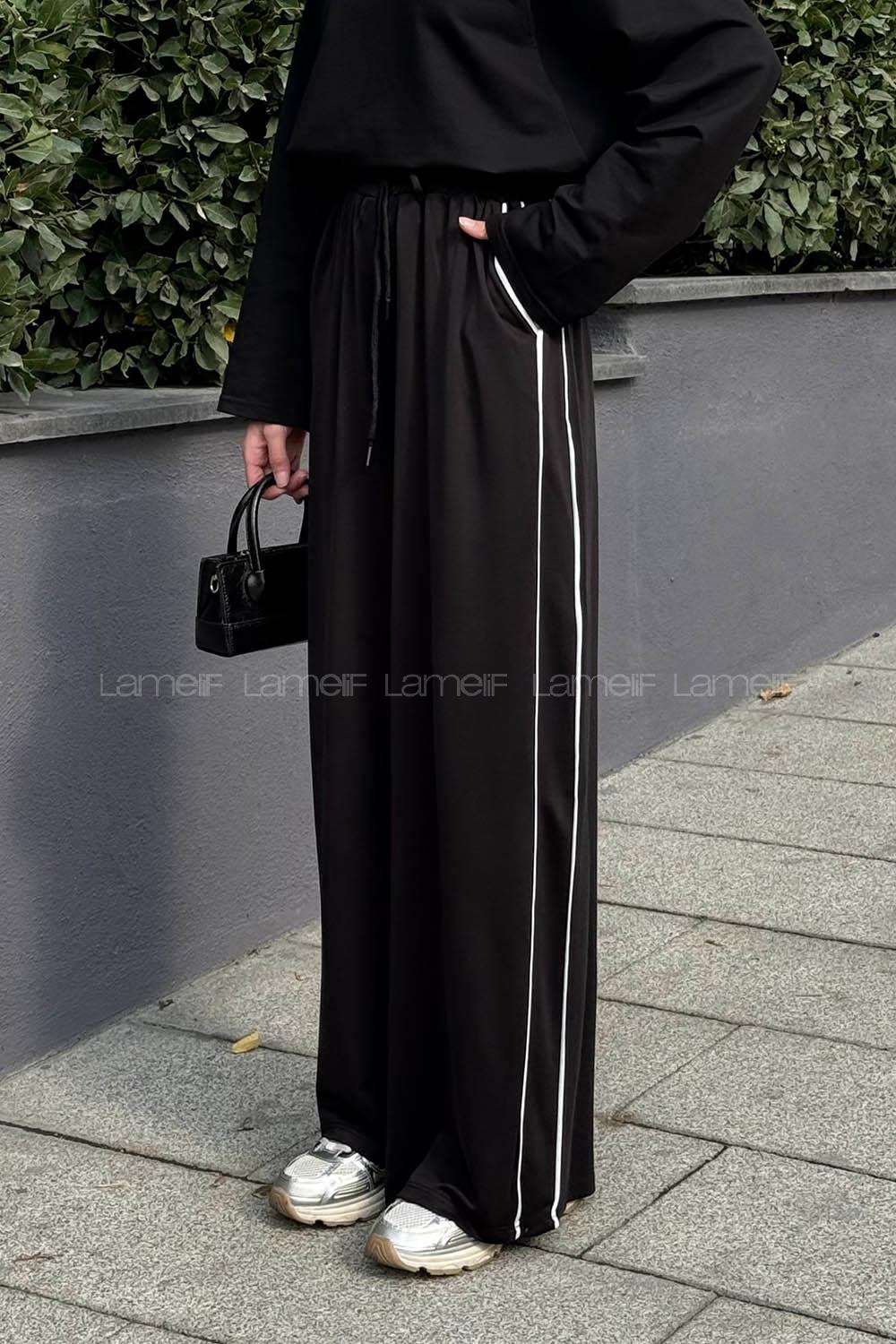 Lamelif Biyeli Eşofman Altı Siyah