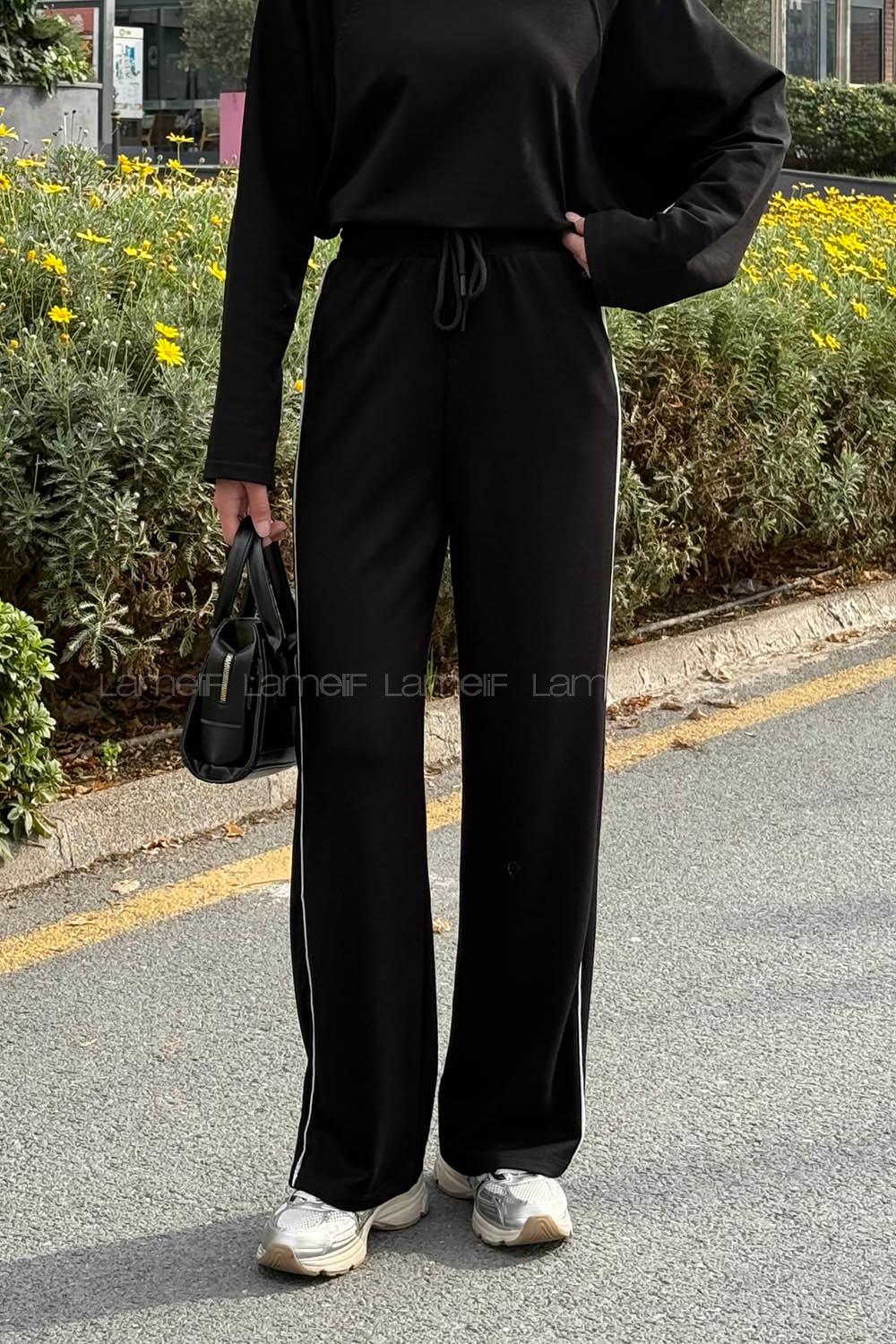 Lamelif Biyeli Modal Eşofman Siyah