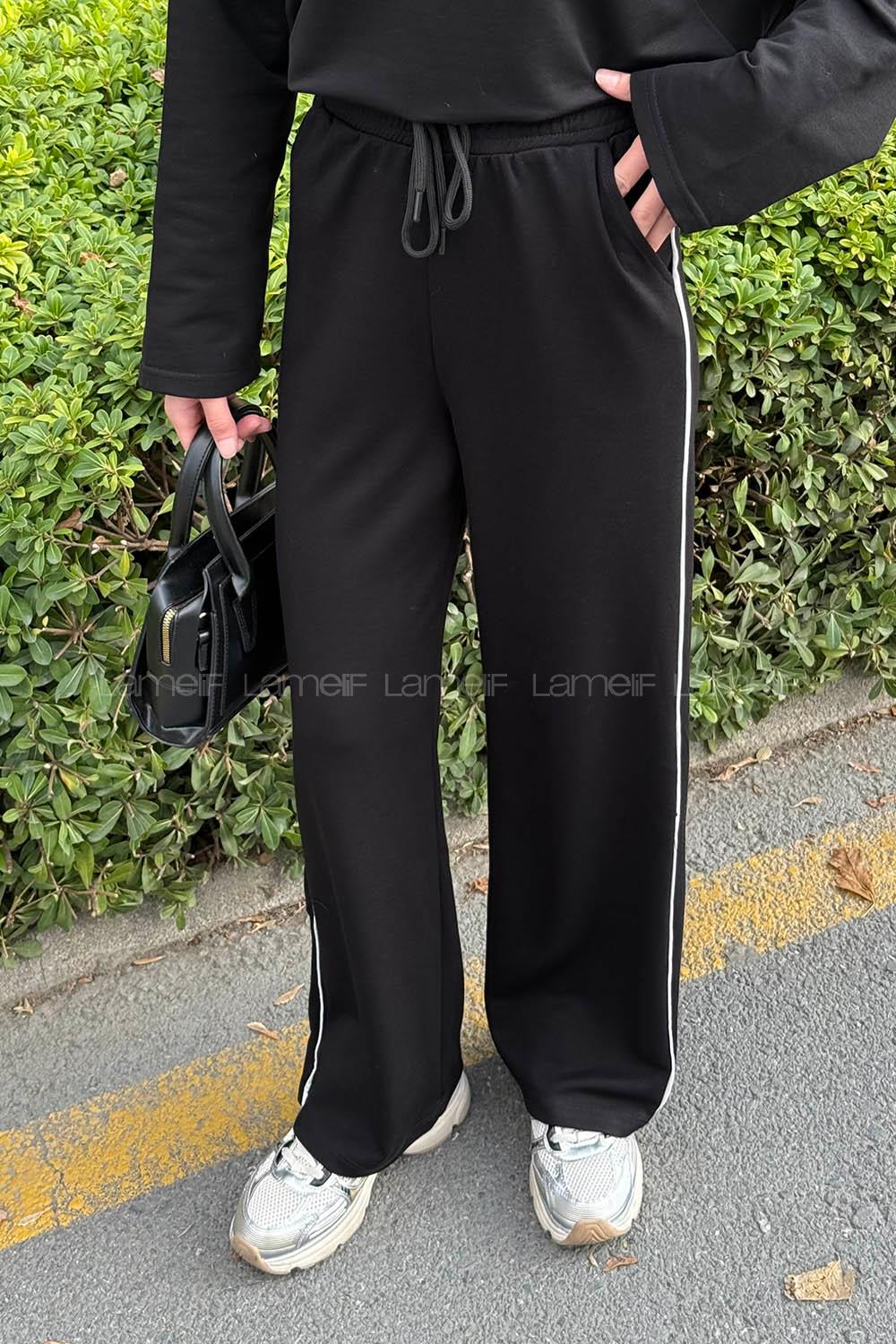 Lamelif Biyeli Modal Eşofman Siyah