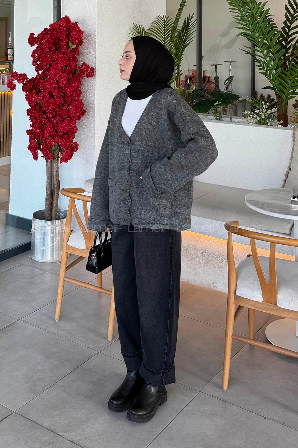 Lamelif Cepli Hırka Gri