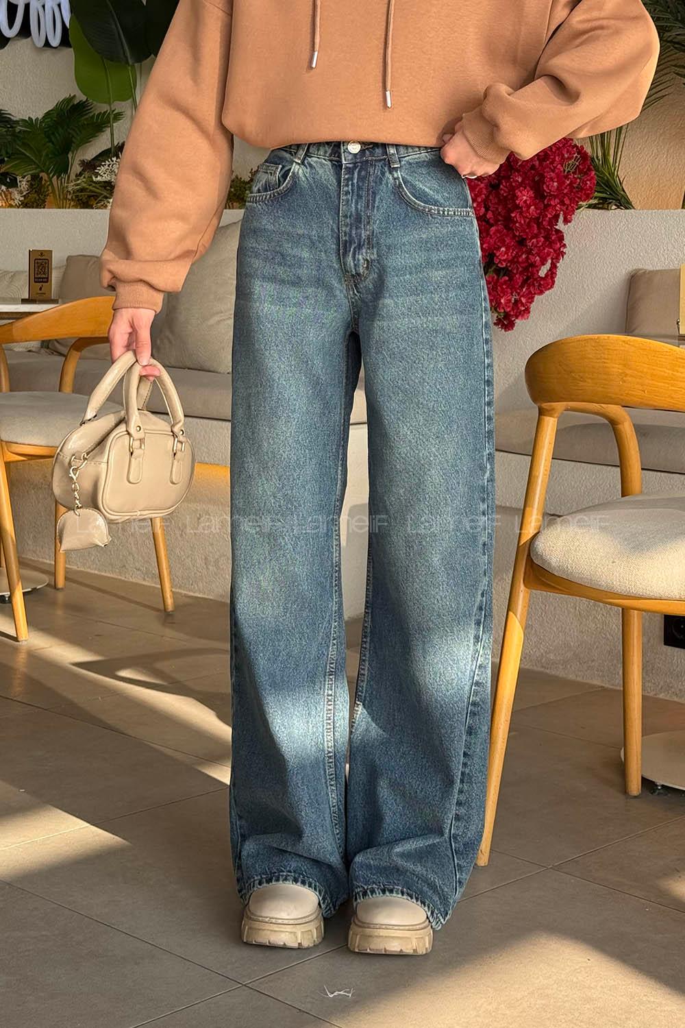 Lamelif Geniş Paça Baggy Jean Yıkama