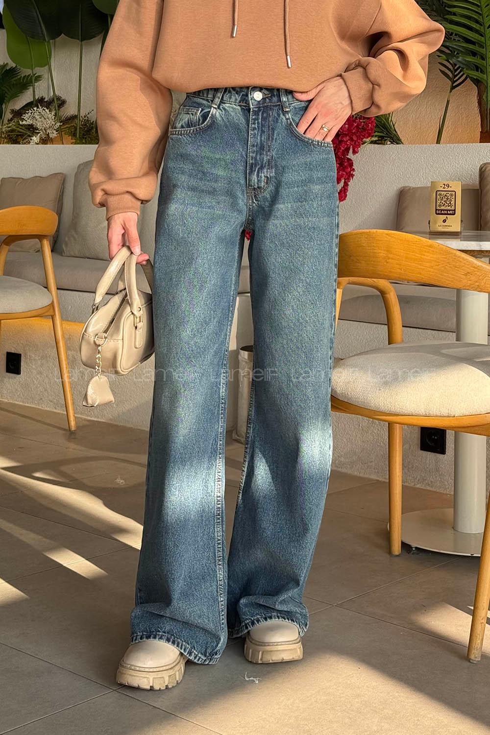 Lamelif Geniş Paça Baggy Jean Yıkama