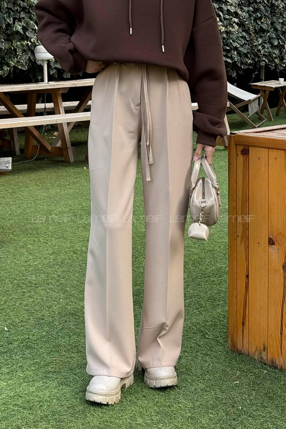 Lamelif İp Detaylı Pantolon Bej