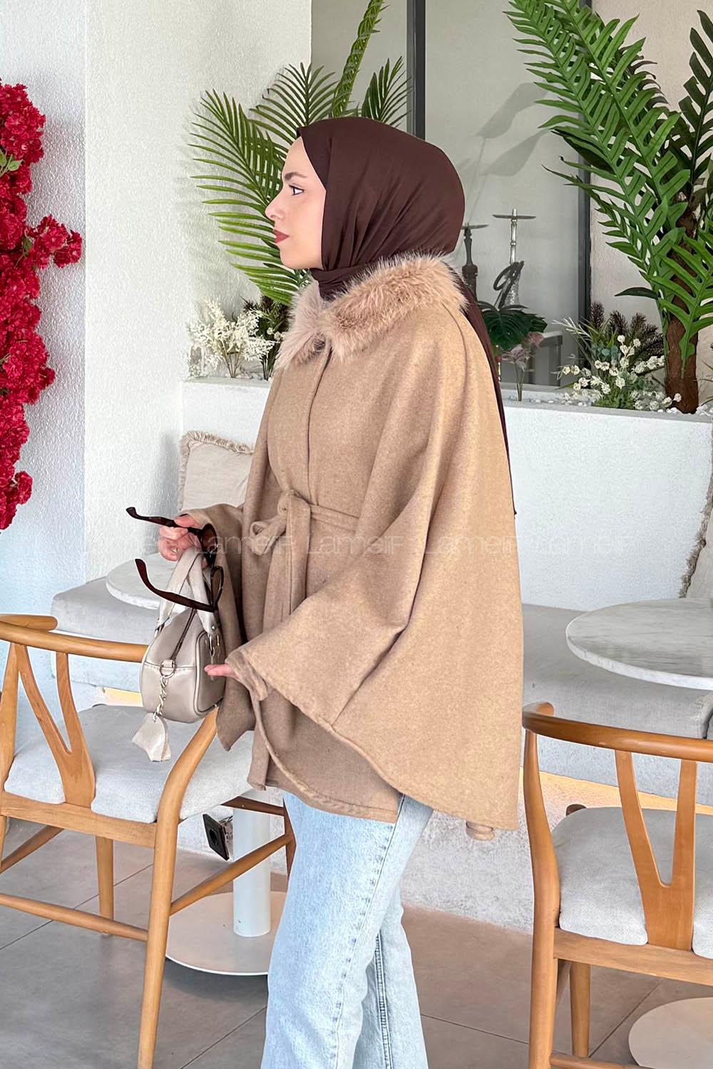 Brown With Milk Normal Neck Cotton Fabric Poncho