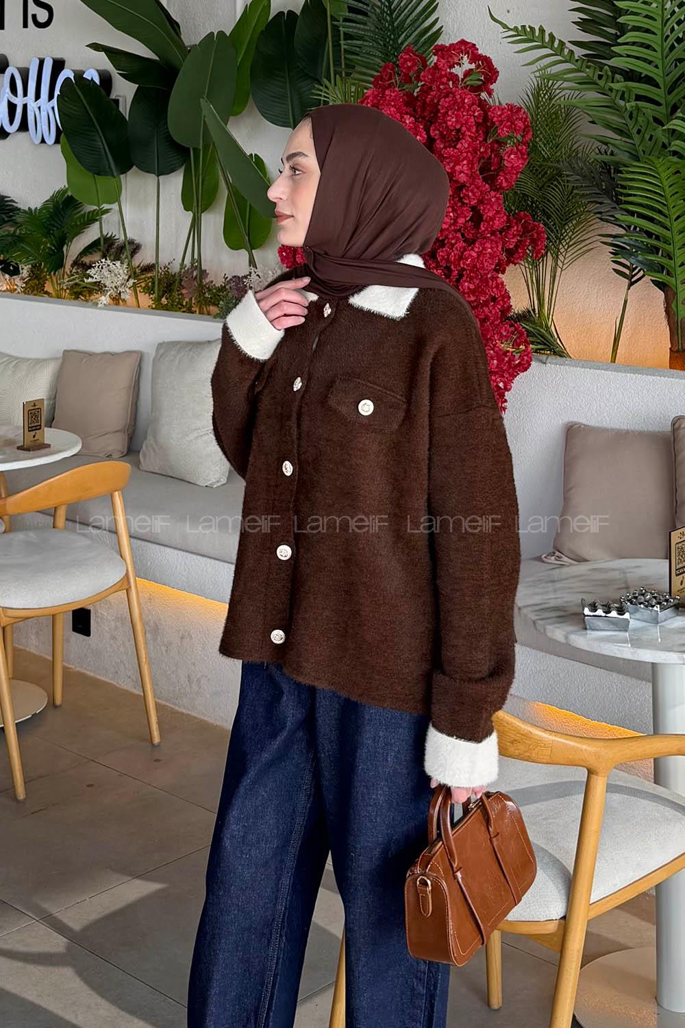 Lamelif Polo Yaka Hırka Acı Kahve