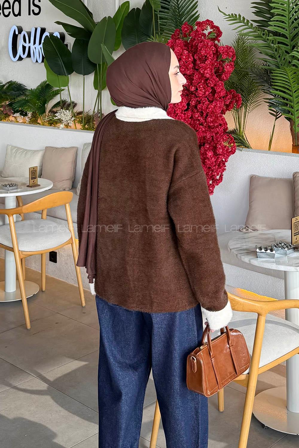 Lamelif Polo Yaka Hırka Acı Kahve