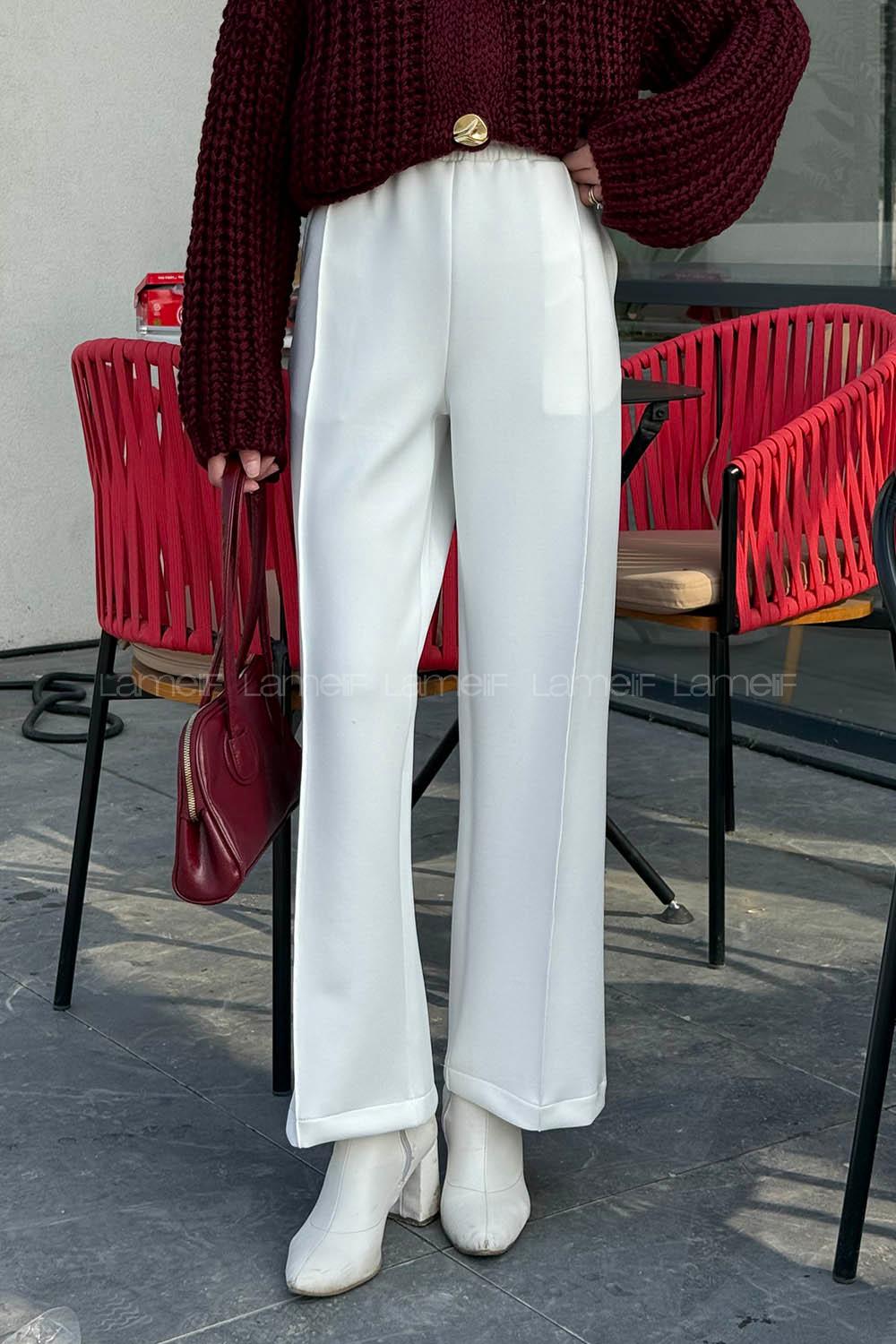 Lamelif Scuba Pantolon Beyaz
