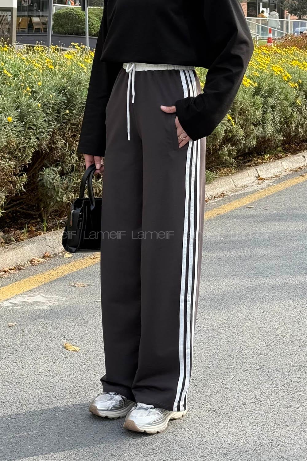 Lamelif Şerit Detaylı Eşofman Altı Antrasit