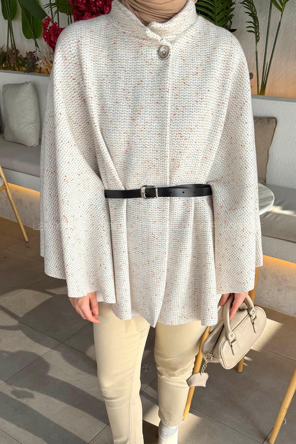 Lamelif Tesettür Kemerli Panço Ekru