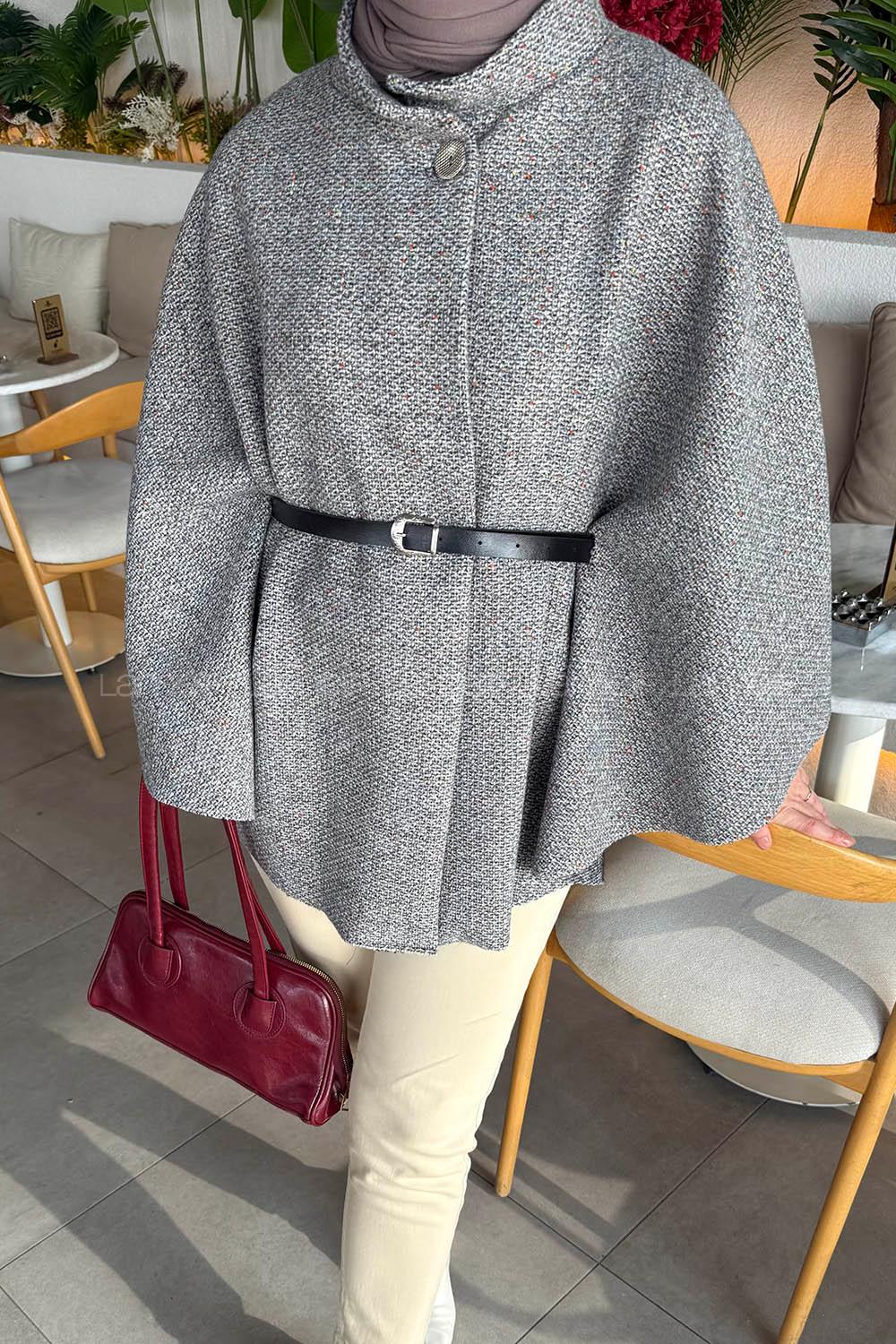 Lamelif Tesettür Kemerli Panço Gri