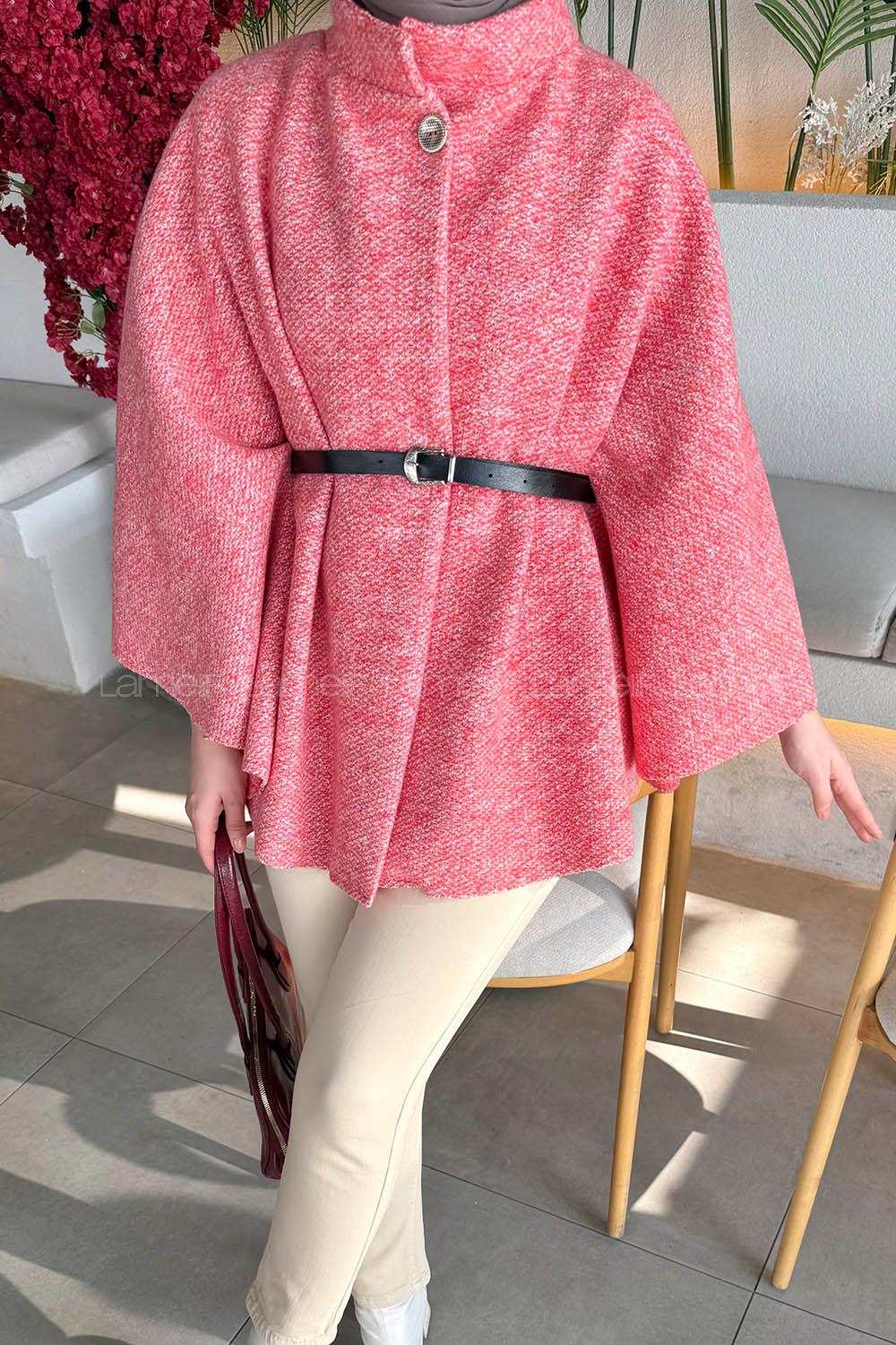 Lamelif Tesettür Kemerli Panço Pembe