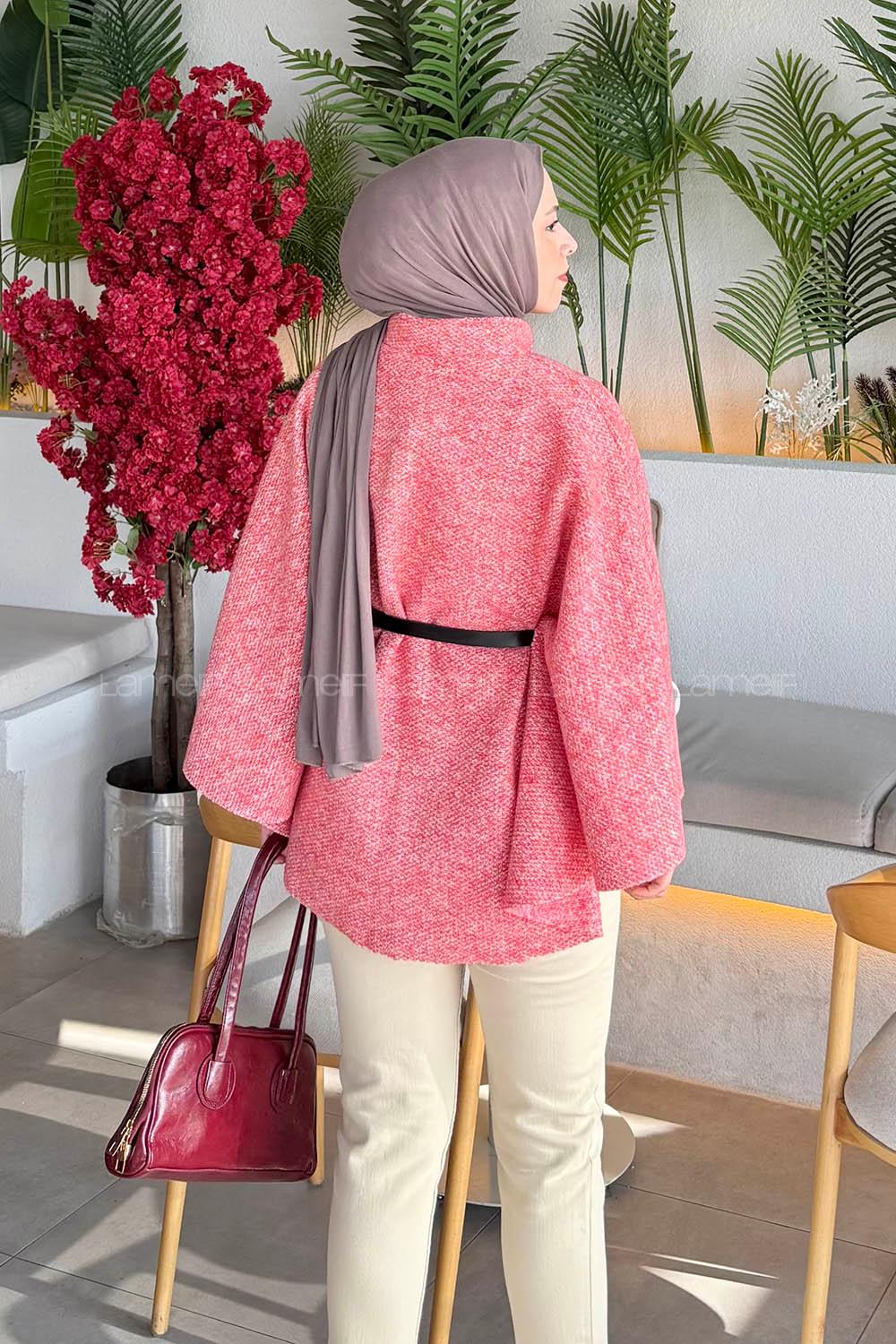 Lamelif Tesettür Kemerli Panço Pembe