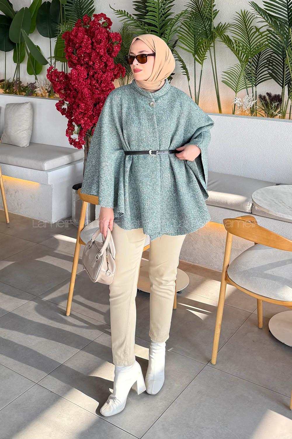 Lamelif Tesettür Kemerli Panço Yeşil