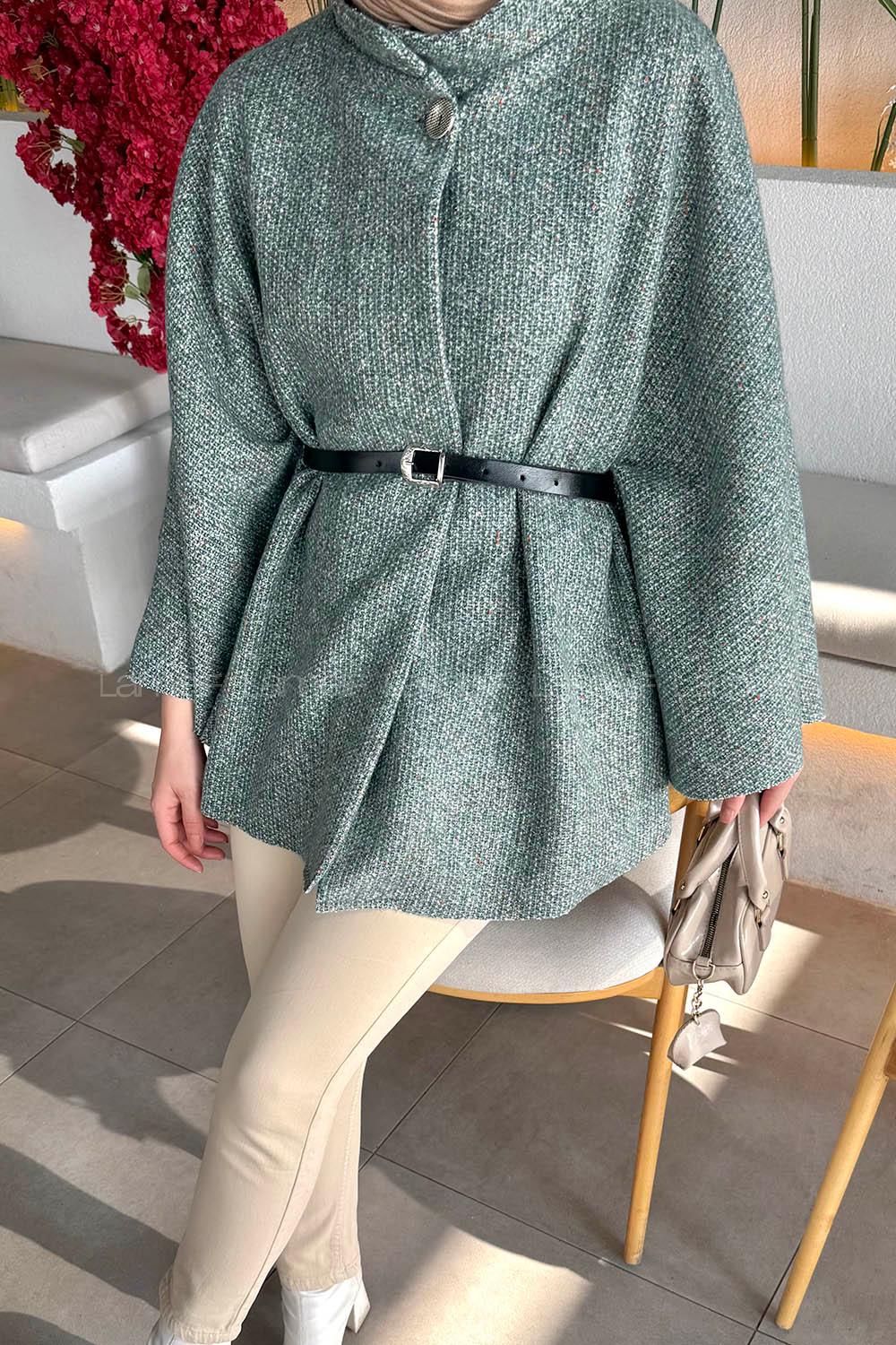 Lamelif Tesettür Kemerli Panço Yeşil