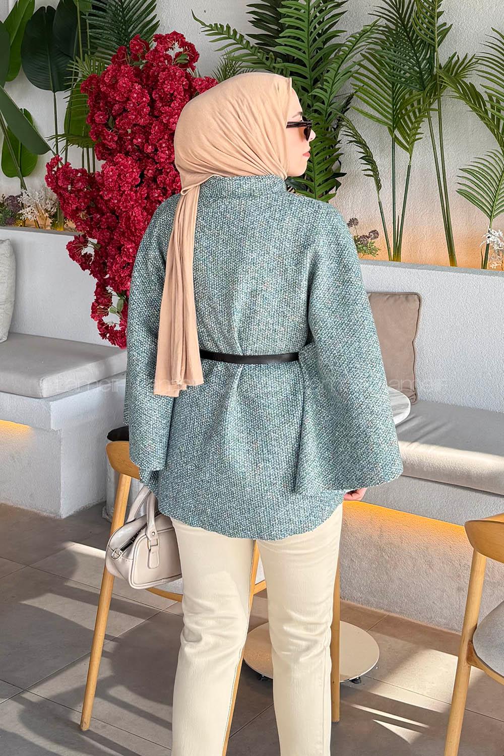 Lamelif Tesettür Kemerli Panço Yeşil