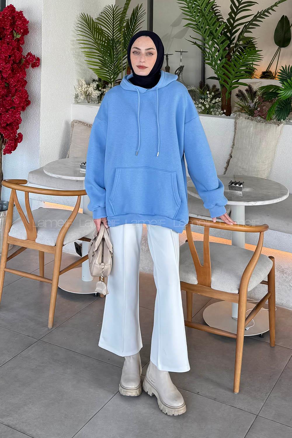 Lamelif Üç İplik Kanguru Cep Sweatshirt Bebe Mavisi