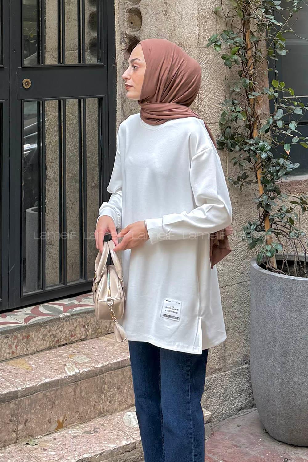 Lamelif Armalı Tesettür Sweat Beyaz