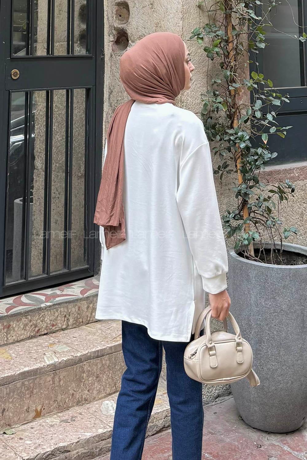 Lamelif Armalı Tesettür Sweat Beyaz