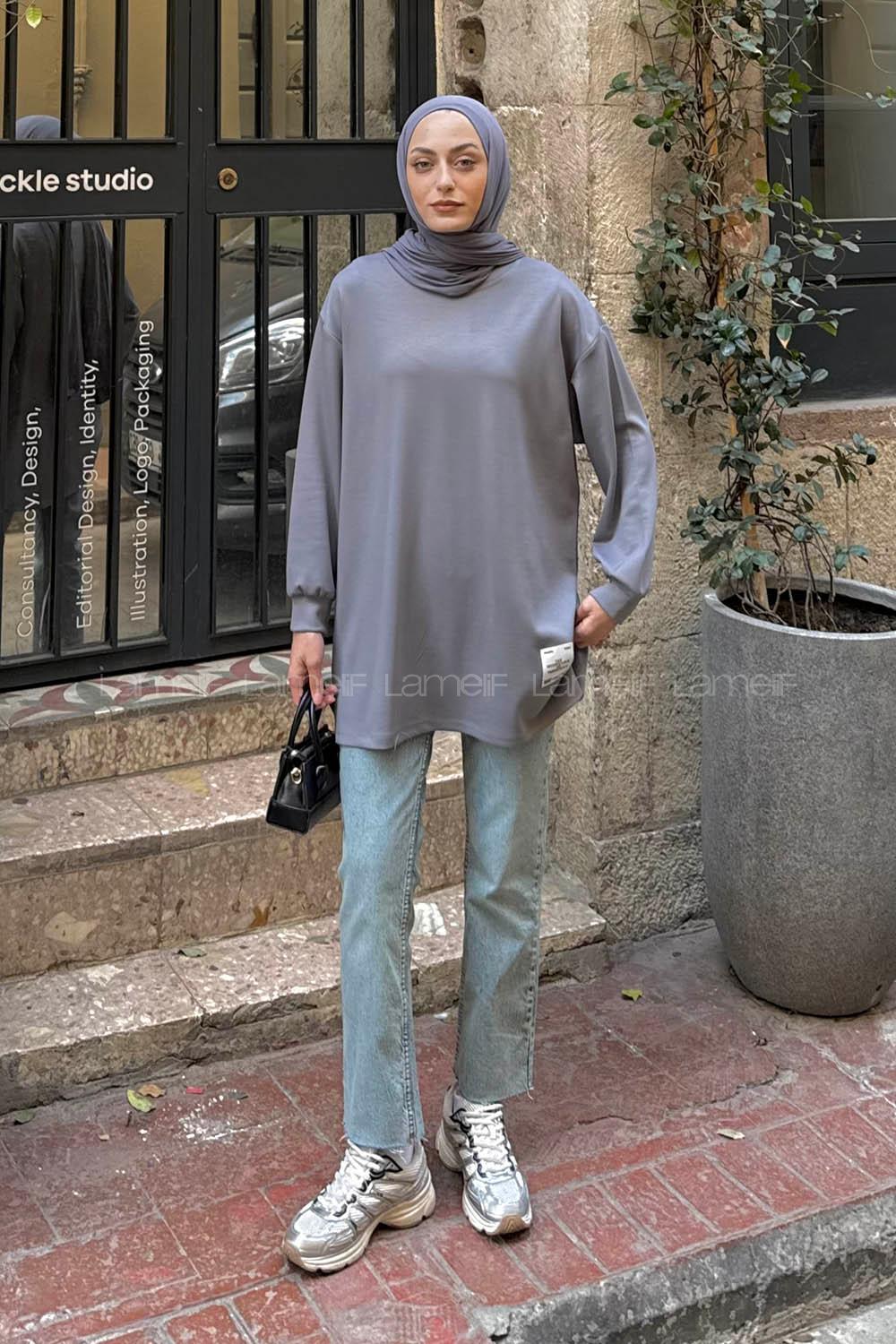 Lamelif Armalı Tesettür Sweat Gri