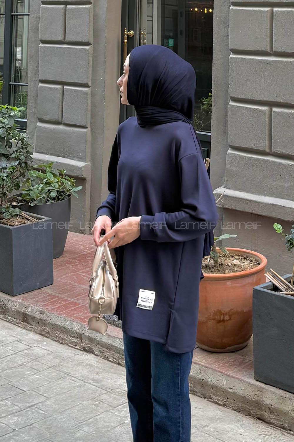 Lamelif Armalı Tesettür Sweat Lacivert