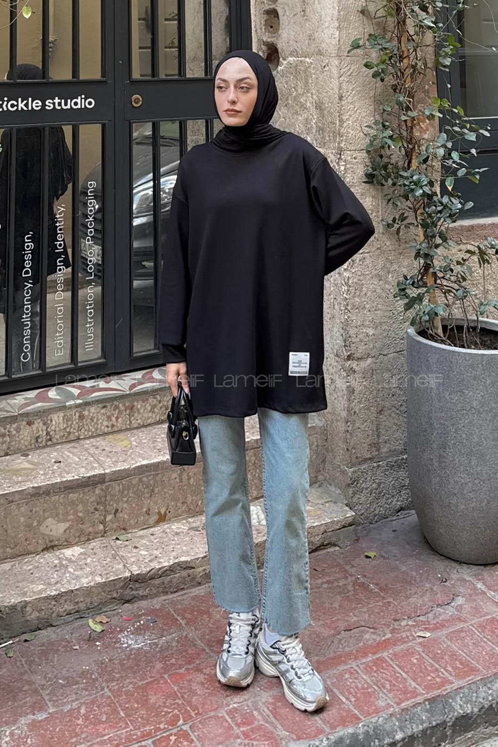 Lamelif Armalı Tesettür Sweat Siyah