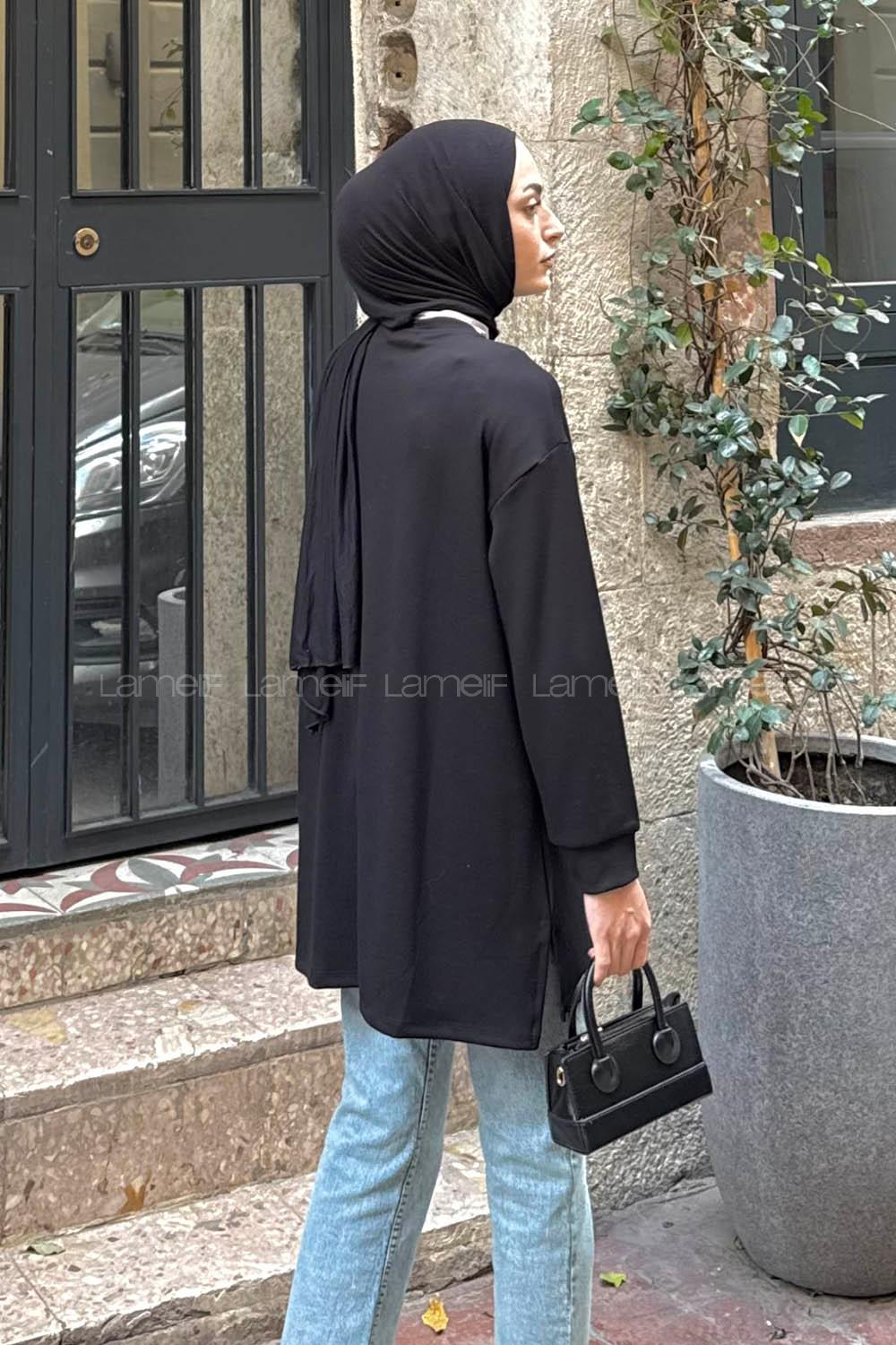 Lamelif Armalı Tesettür Sweat Siyah