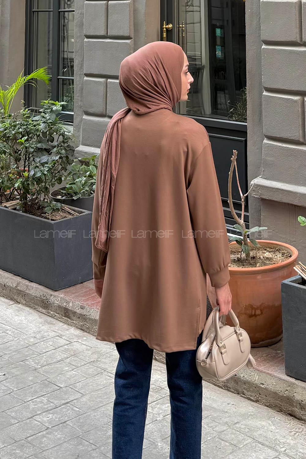 Lamelif Armalı Tesettür Sweat Soft Kahve