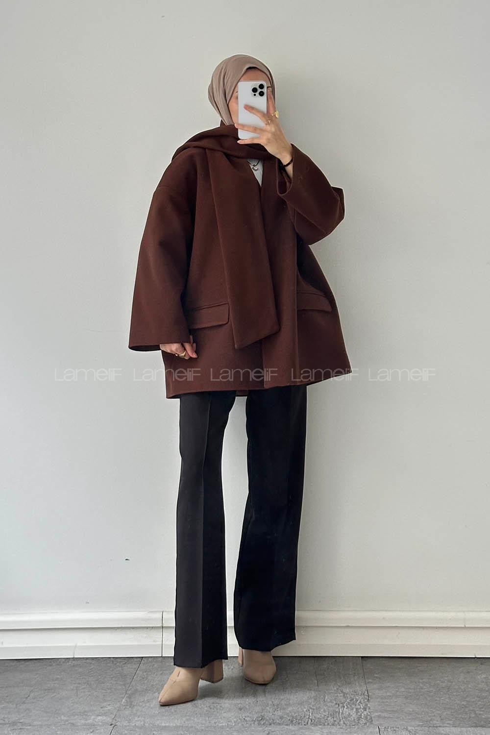 Bitter Brown V Neck Long Arm Coat